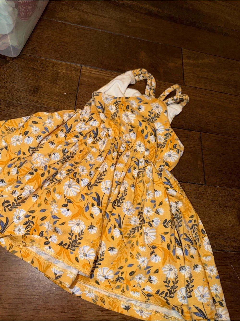 Toddler girl Yellow Floral Sundress with Blue and White Accents